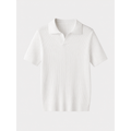 Elvello men's white rib-knit open-collar polo, front studio view