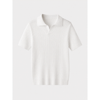 Elvello men's white rib-knit open-collar polo, front studio view