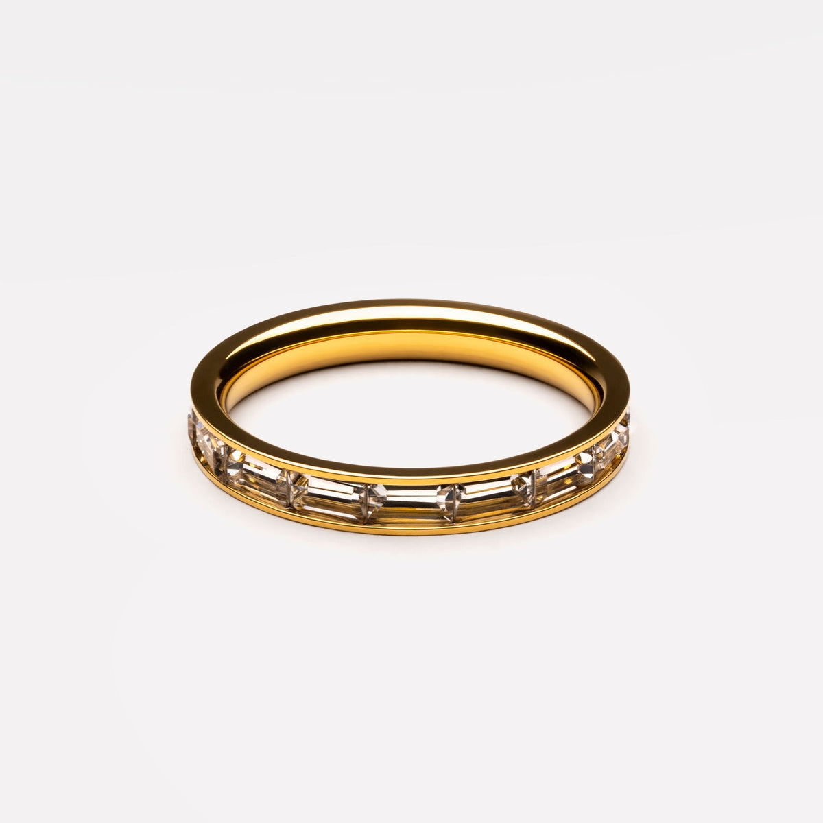Bruce & Co White Zircon Baguette Eternity Ring, 18K Gold PVD Steel