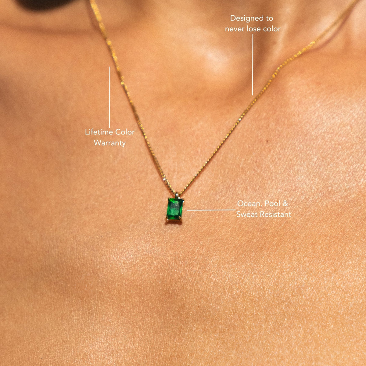 Bruce & Co Green Rectangular Stone Necklace, 6 × 4 mm