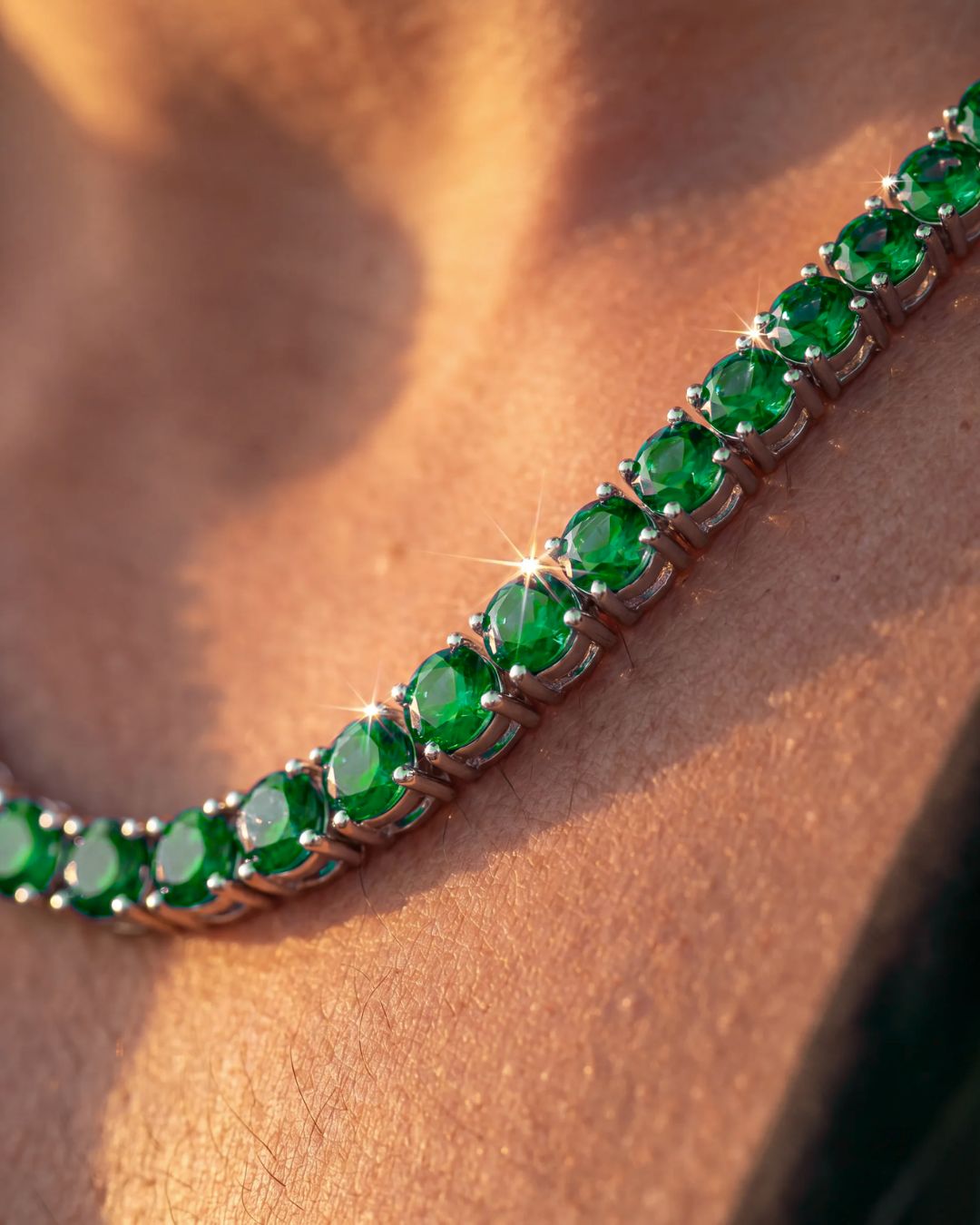 Bruce & Co Green Zircon Tennis Necklace, 4 mm, Silver-Plated, 56 cm