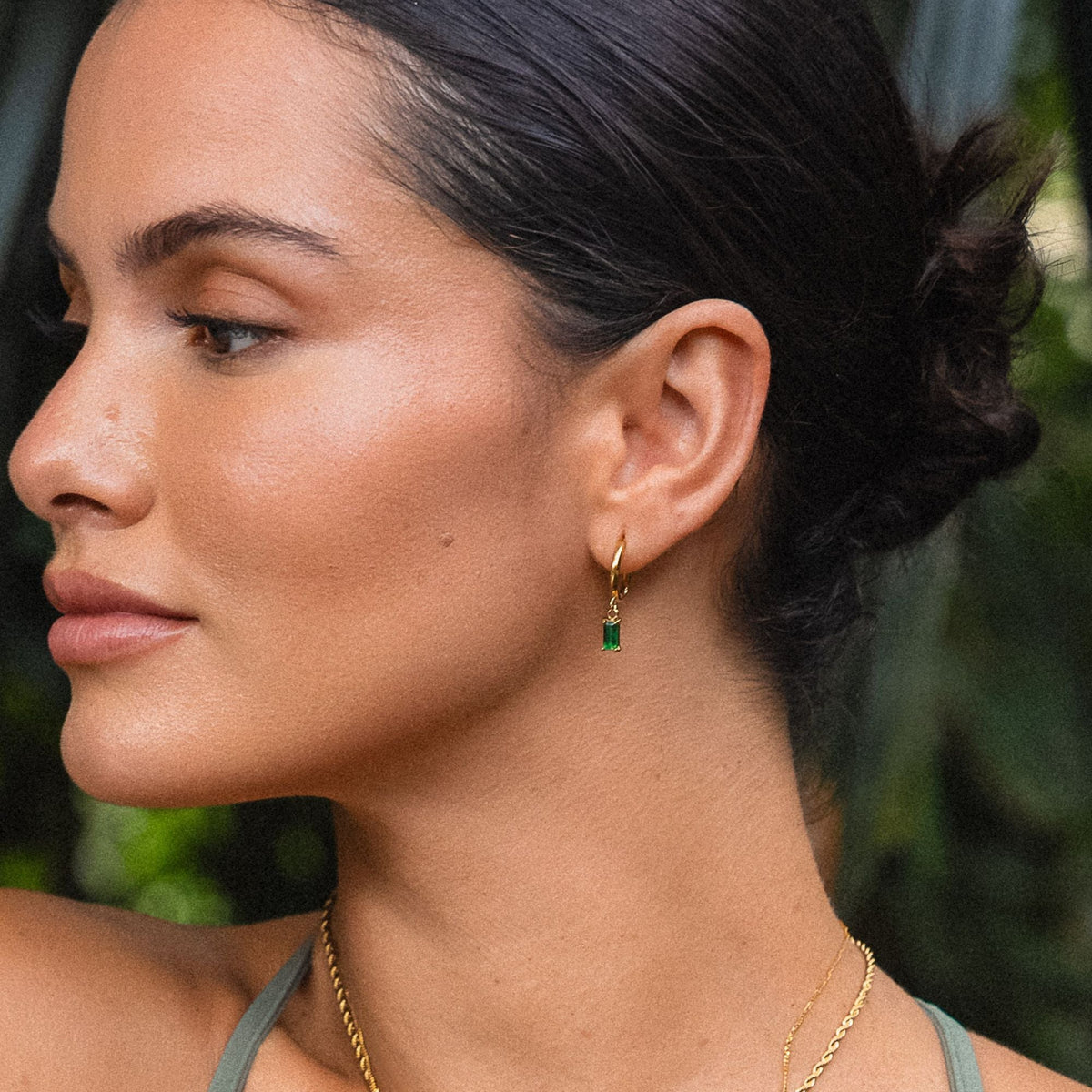 Bruce & Co Green Zircon Drop Hoop Earrings, 3 × 6 mm