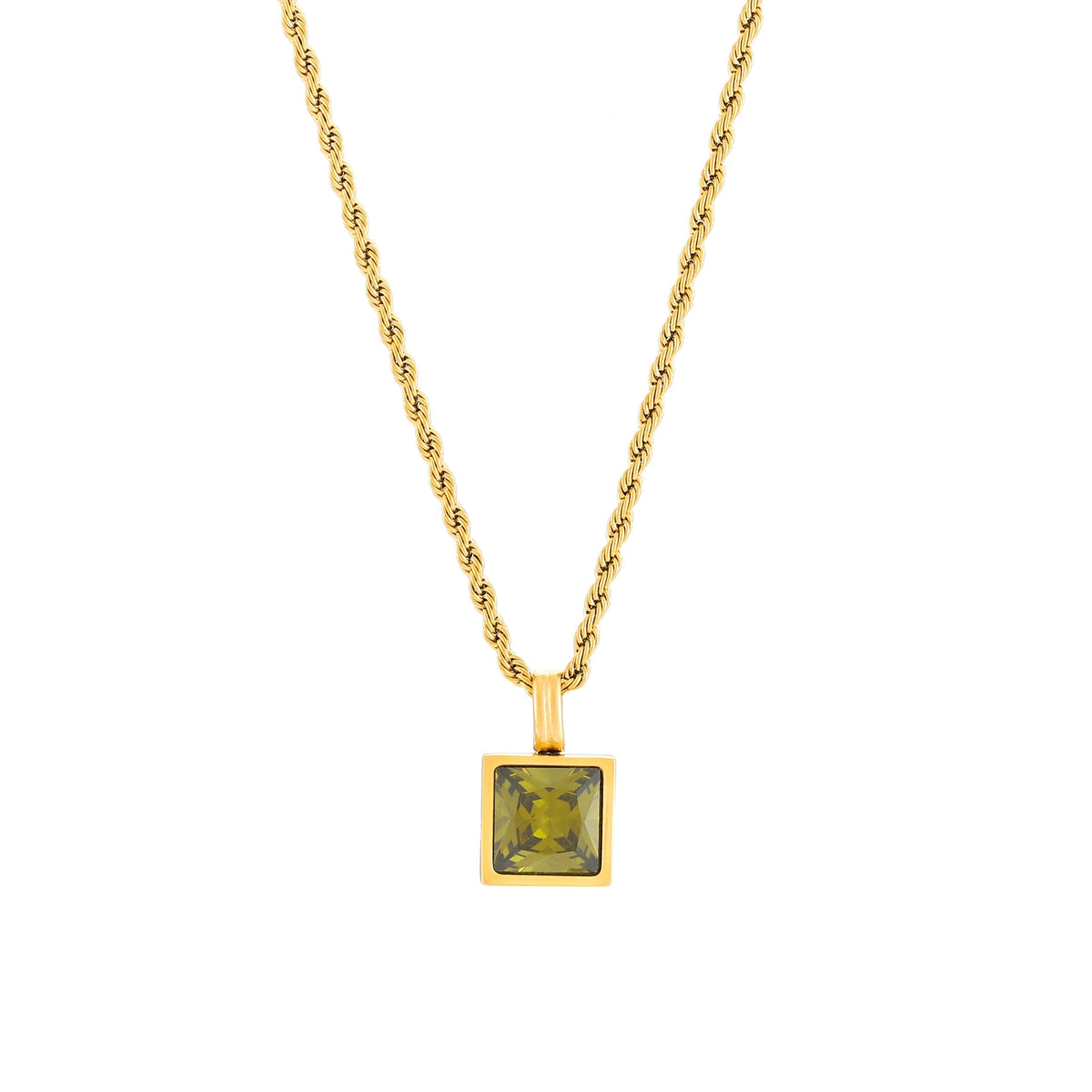 Bruce & Co Verde – Square Green Zircon Rope Necklace
