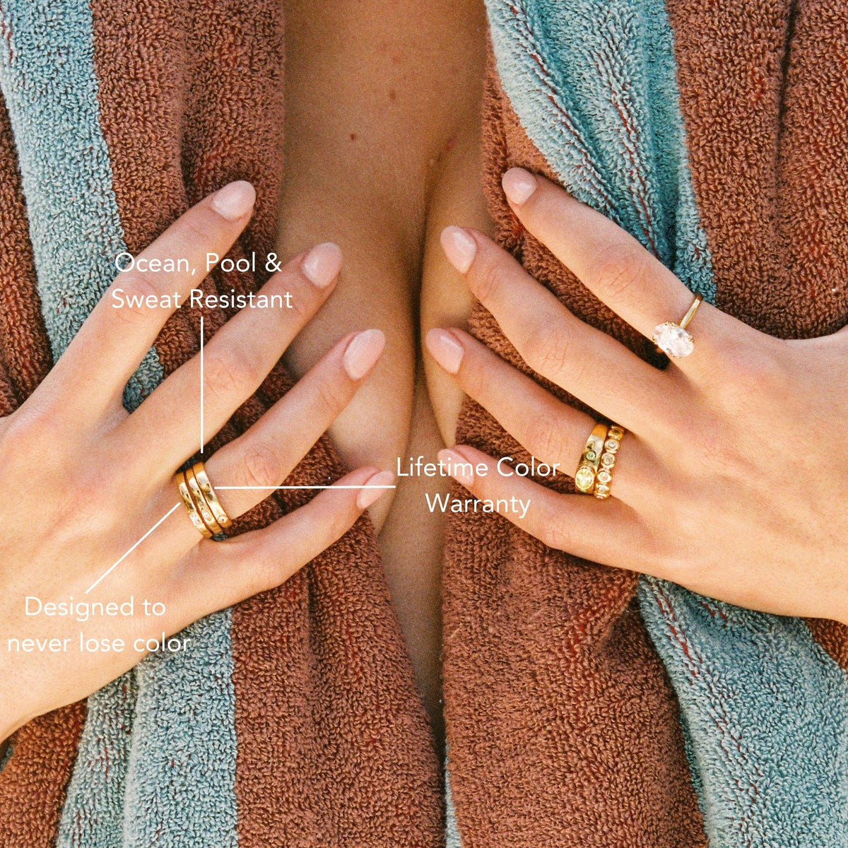 Bruce & Co Eternity – Three Zircon Stacking Rings, Gold PVD Steel