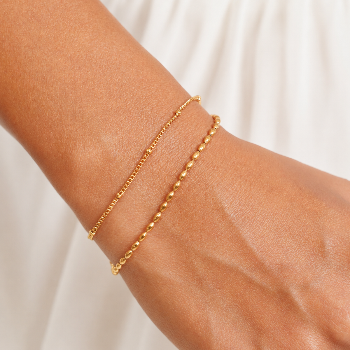 Bruce & Co Pebble – Double Layered Beaded Bracelet, Steel
