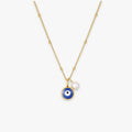 Blue Evil Eye and Pearl Necklace, 45 cm