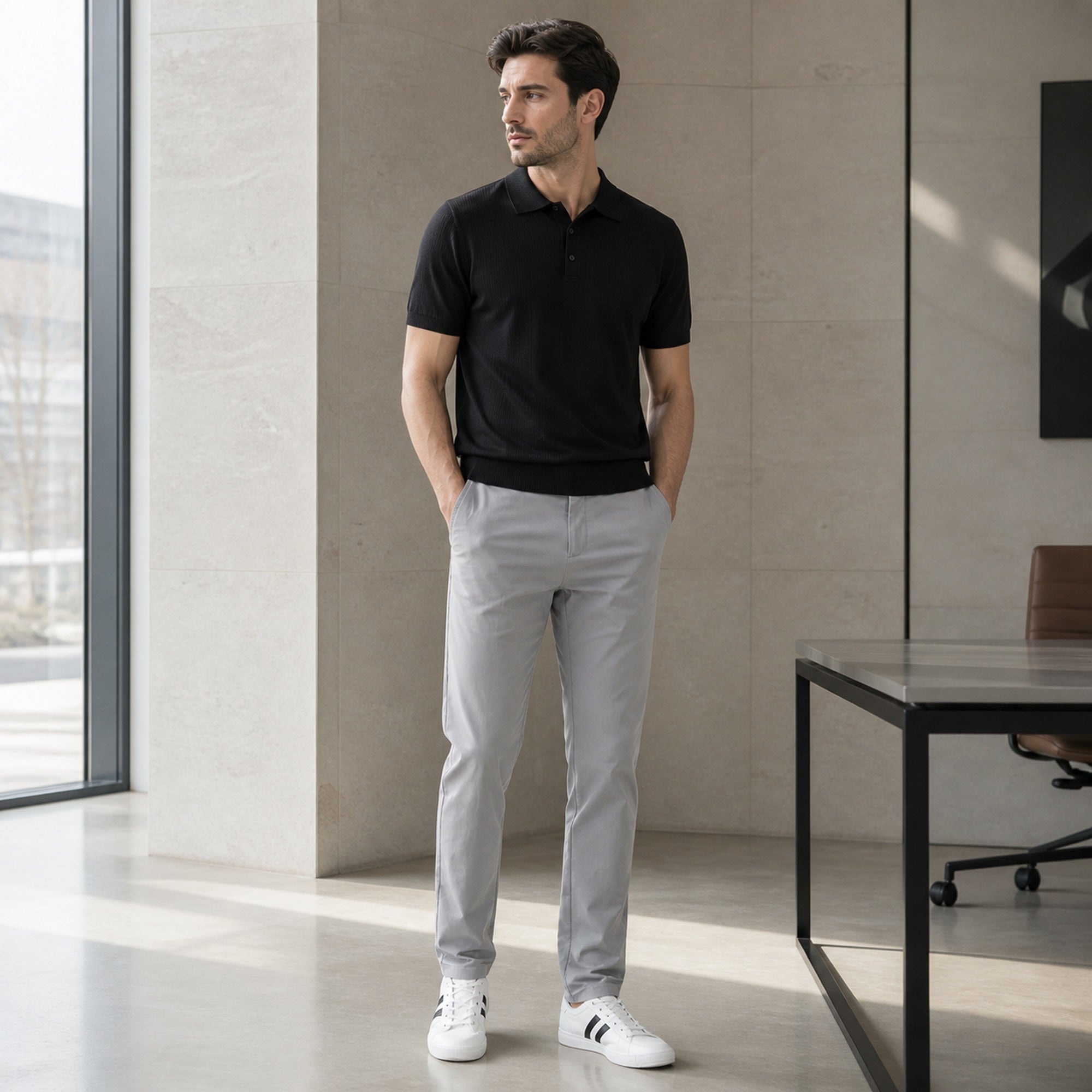 Fiormora men's slim-fit chino trousers – gray office styling