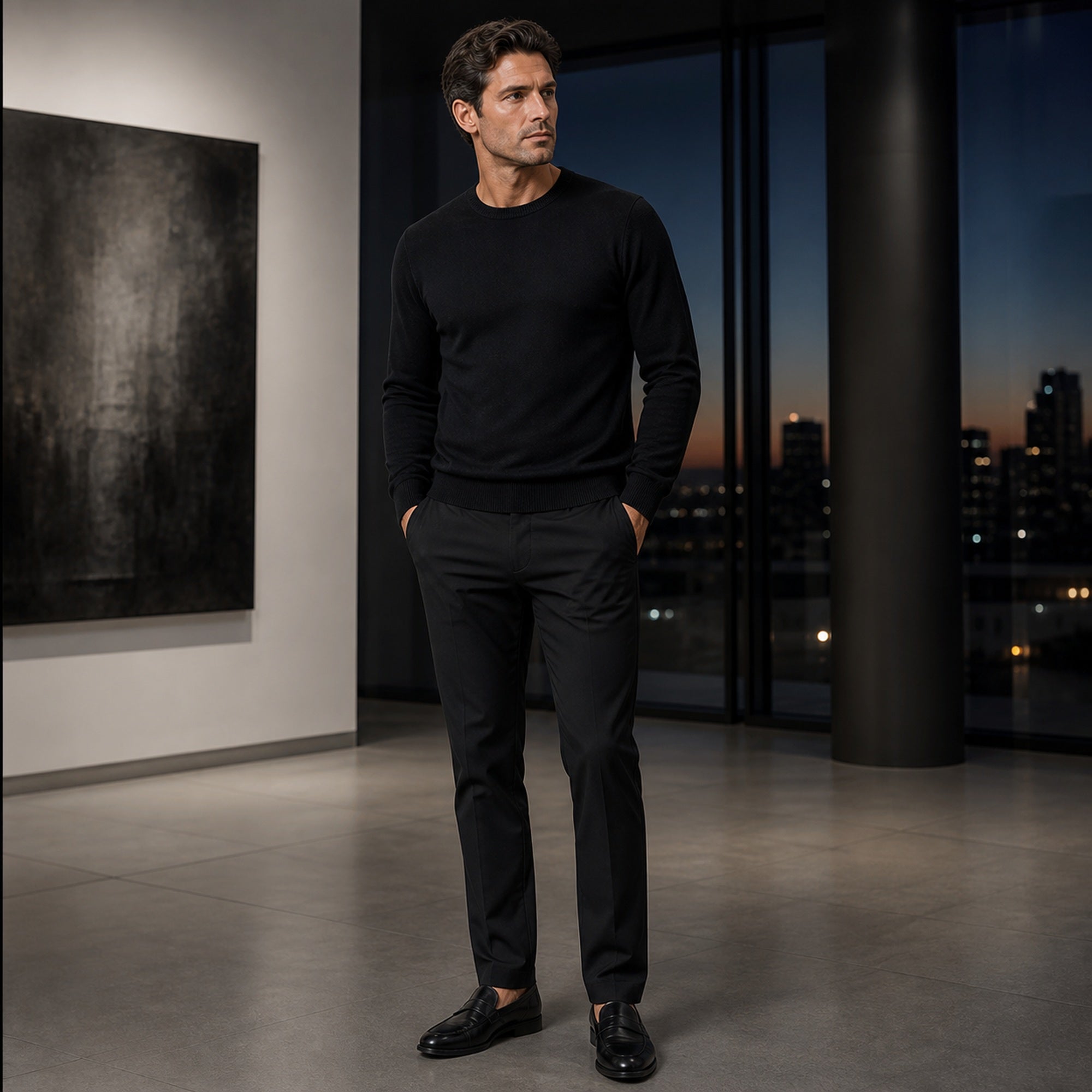 Fiormora men's slim-fit chino trousers – black evening styling