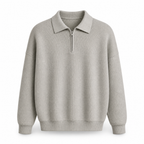 Fiorsaro grey half-zip knit polo sweater, front studio view