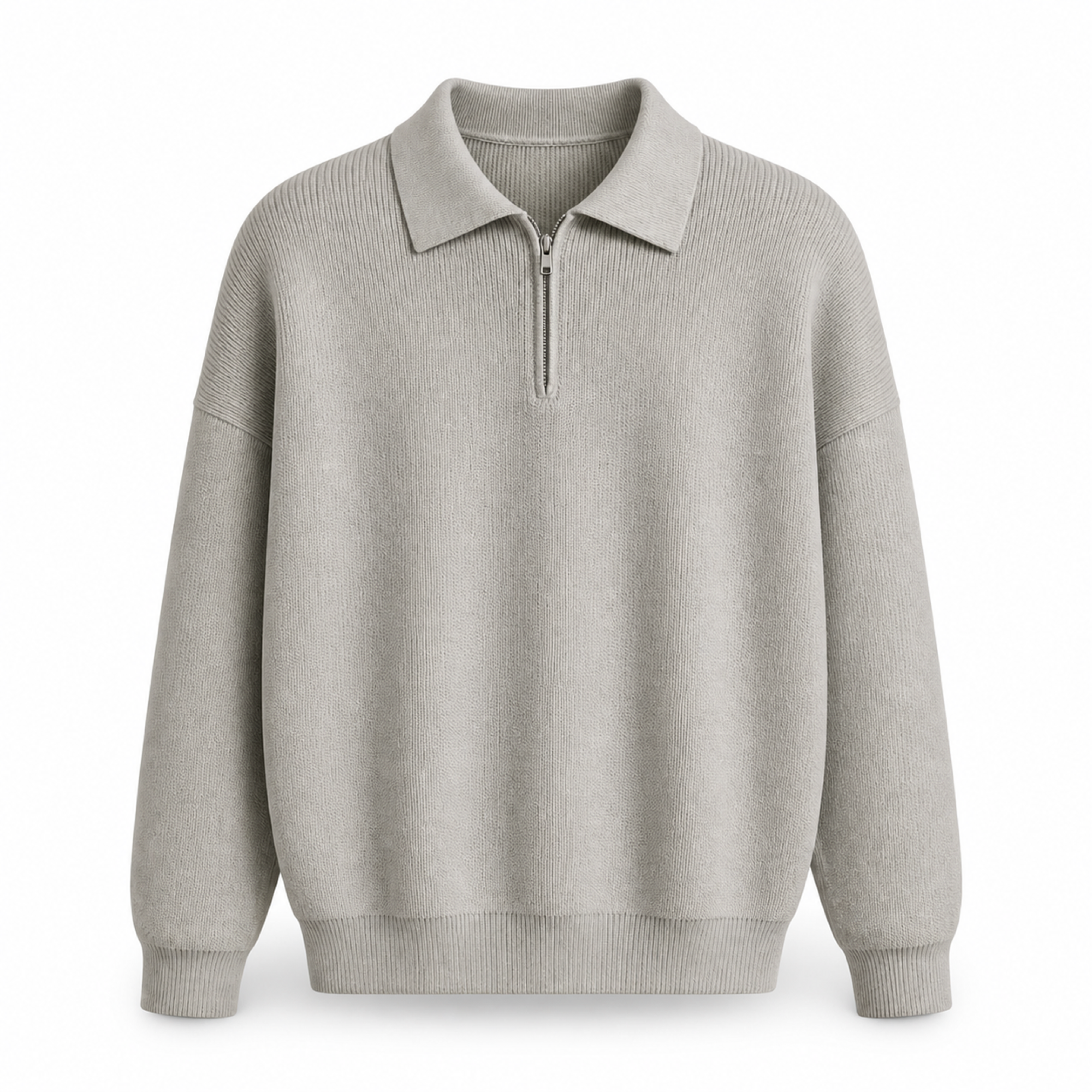 Fiorsaro grey half-zip knit polo sweater, front studio view