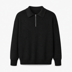 Fiorsaro black half-zip knit polo sweater, front studio view