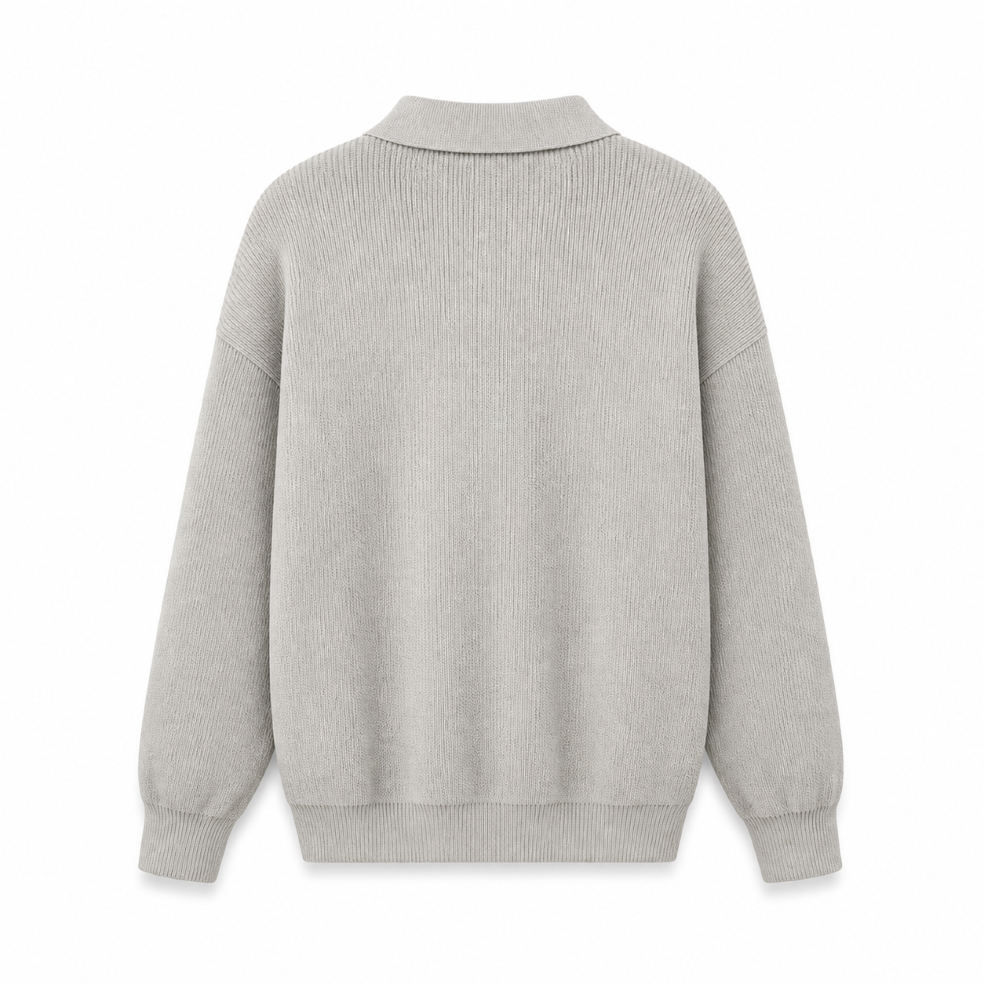 Fiorsaro grey half-zip knit polo sweater, back studio view