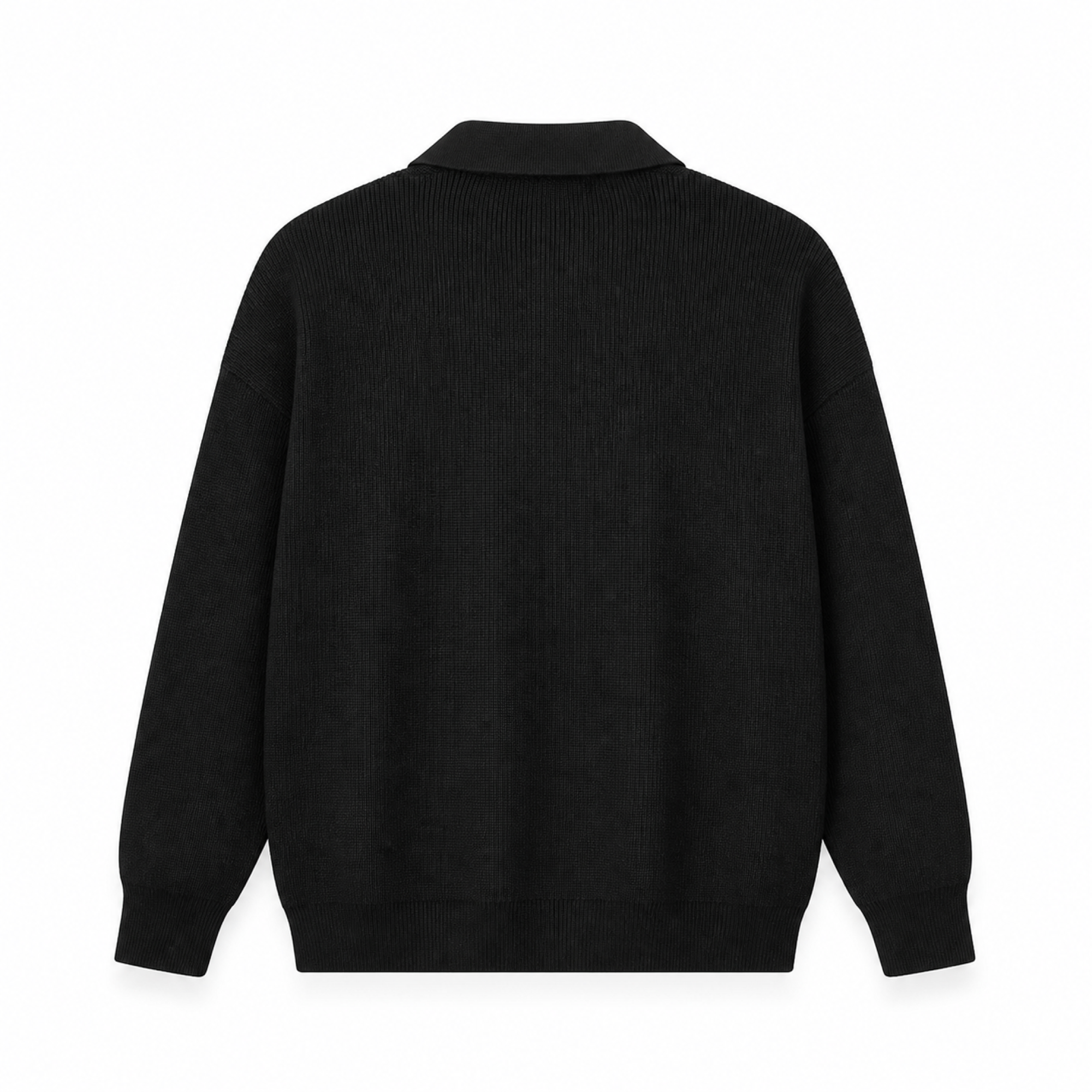 Fiorsaro black half-zip knit polo sweater, back studio view