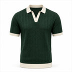 Fiorvello dark green contrast-trim cotton knit polo, front studio view