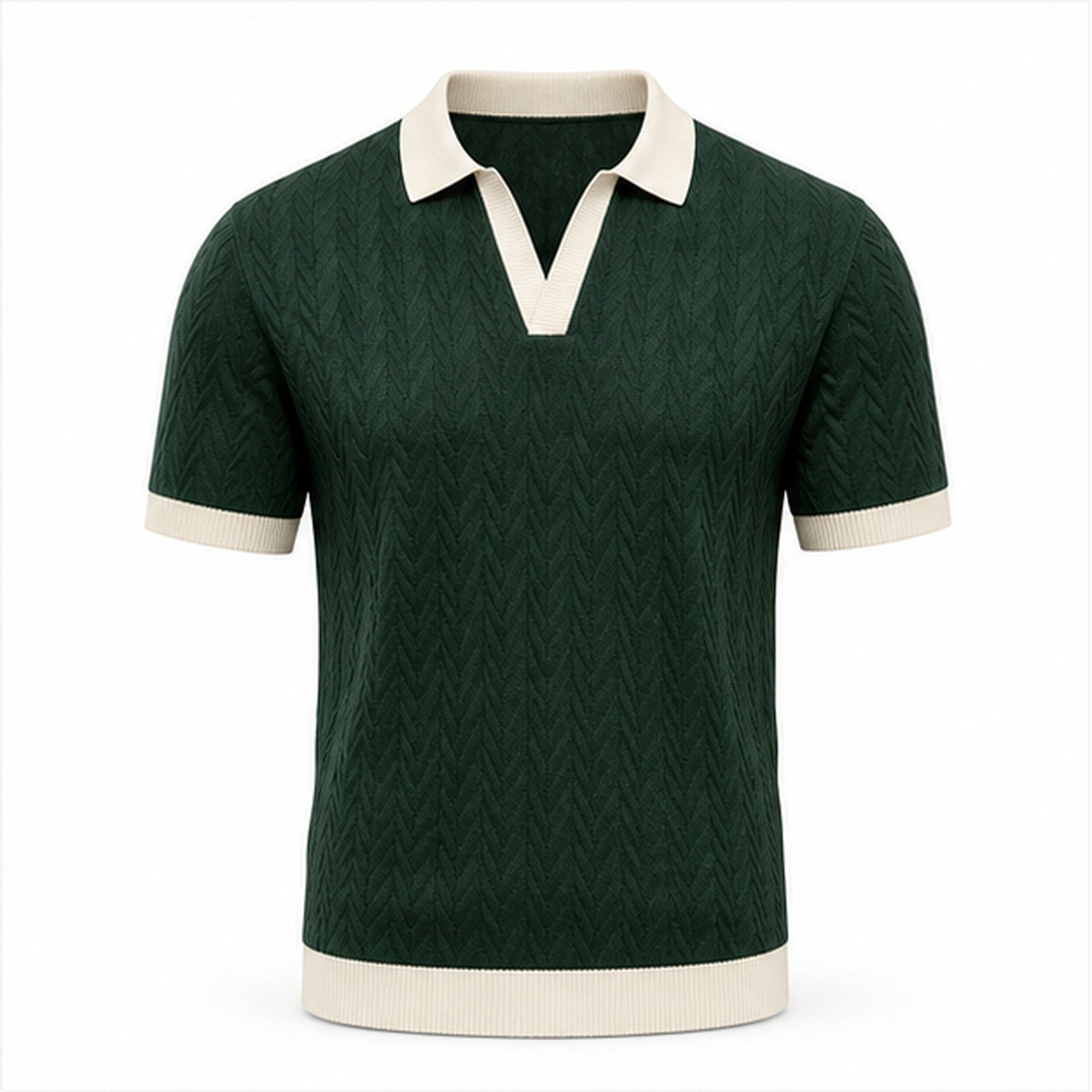 Fiorvello dark green contrast-trim cotton knit polo, front studio view