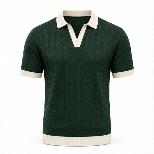 Fiorvello dark green contrast-trim cotton knit polo, front studio view