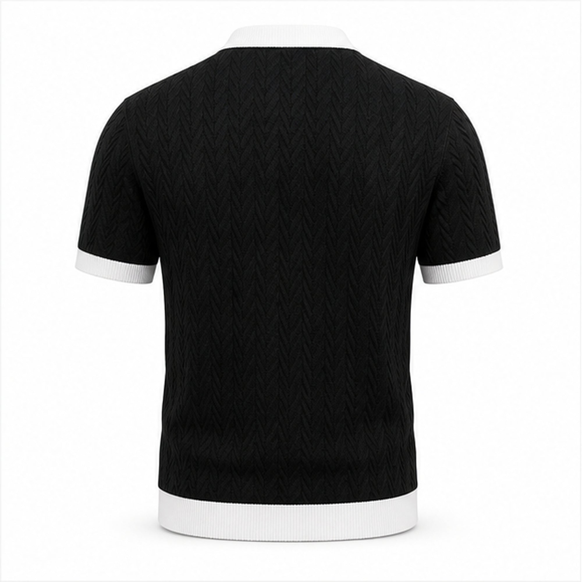 Fiorvello black and white contrast-trim cotton knit polo, rear studio view