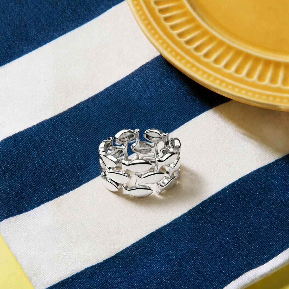 Bruce & Co Openwork Fish Band Ring, 10 mm, Steel