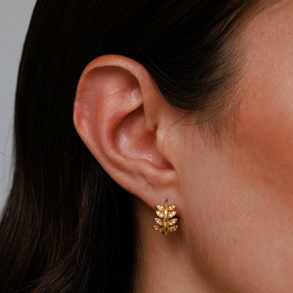 Bruce & Co Laurel Leaf Zircon Huggie Hoop Earrings