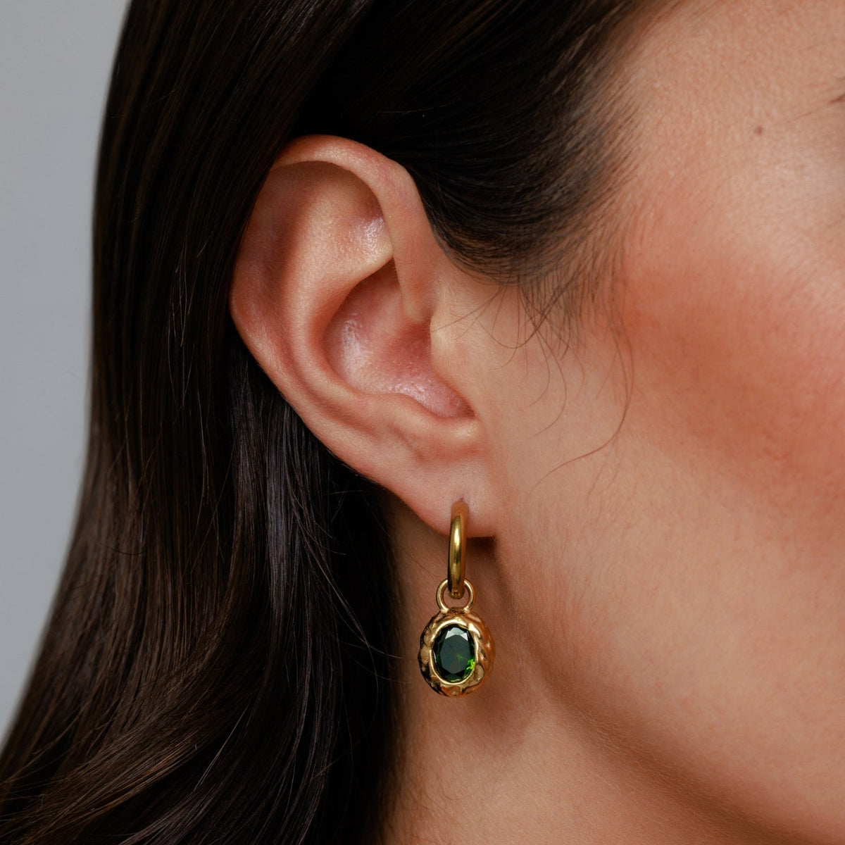 Bruce & Co Olive – Oval Green Zircon Drop Hoop Earrings