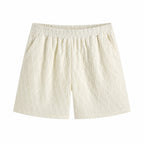 Belvento men's ivory textured elastic-waist shorts on white