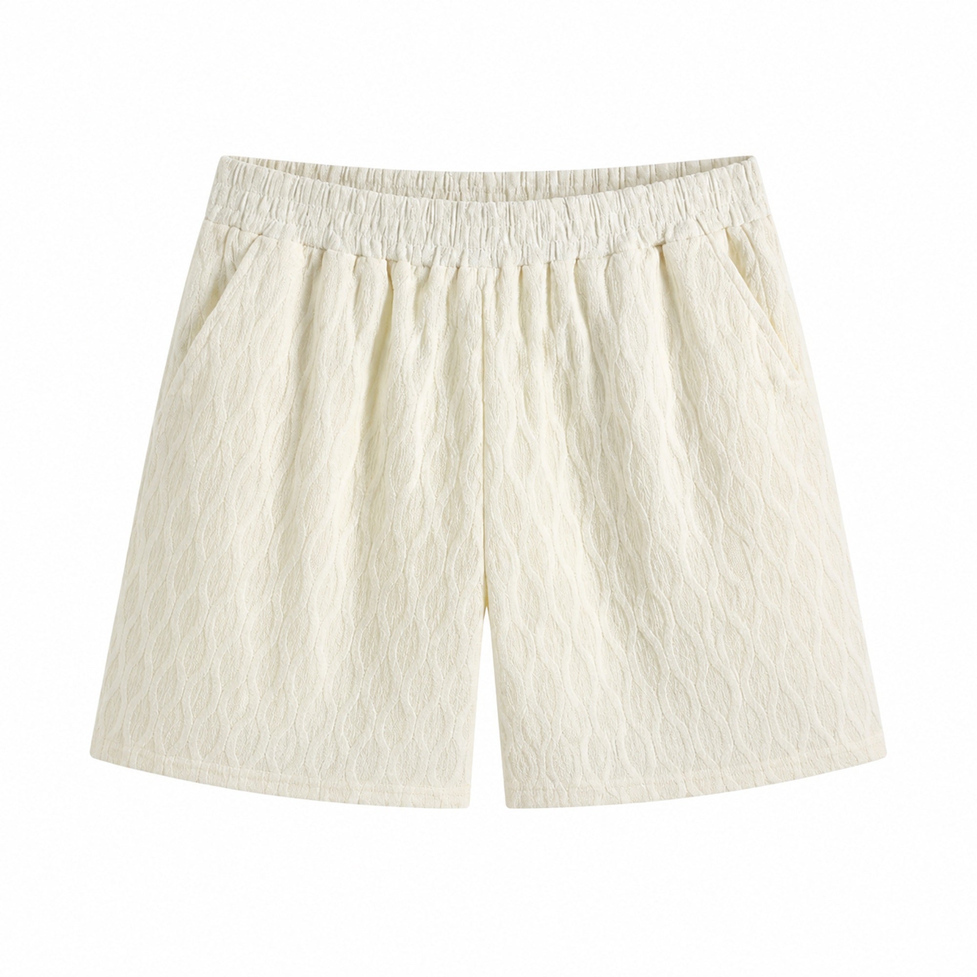 Belvento men's ivory textured elastic-waist shorts on white