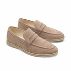 Cormont men's taupe suede-look penny loafers with light sole on white
