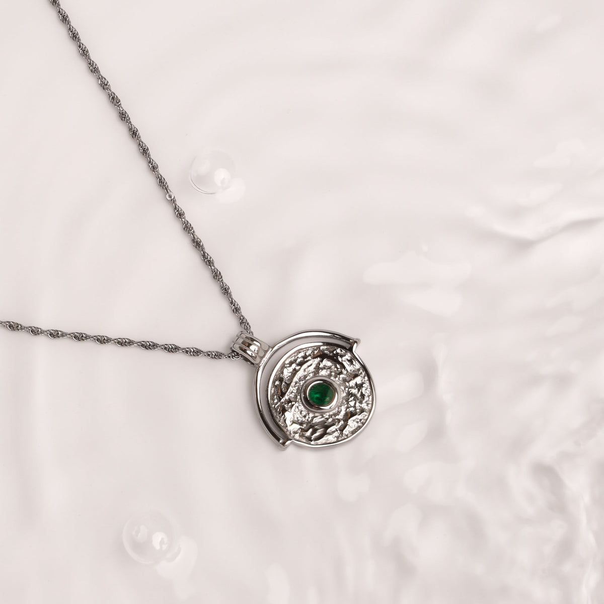 Bruce & Co Gaia – Green Stone Coin Pendant Necklace