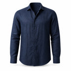 Galdane relaxed linen shirt in navy, front studio view