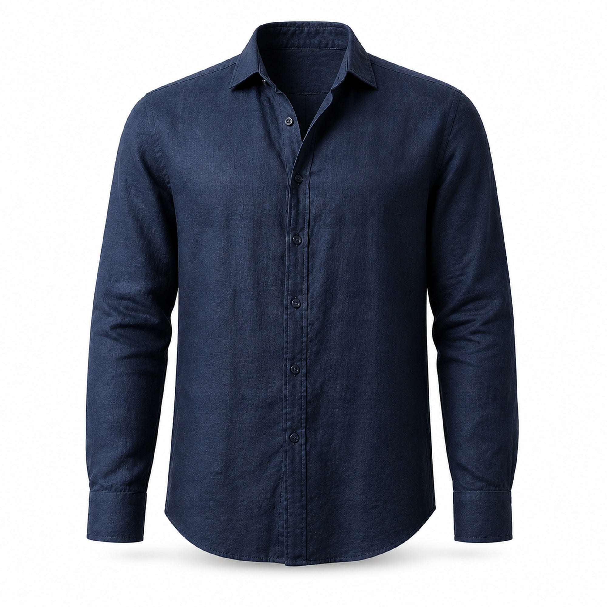 Galdane relaxed linen shirt in navy, front studio view