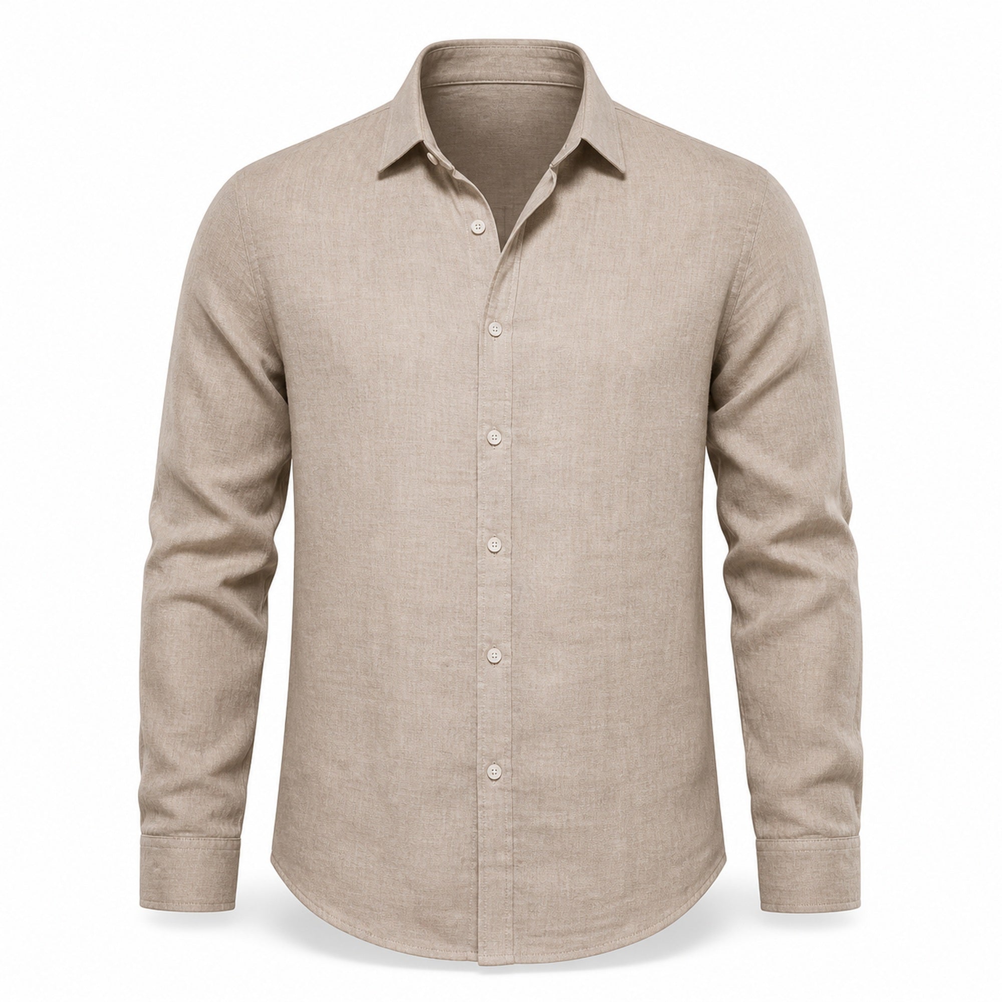 Galdane relaxed linen shirt in brown, front studio view