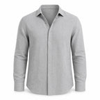 Galdane relaxed linen shirt in gray, front studio view