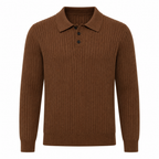 Galrino brown rib-knit long-sleeve polo, front studio view