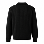 Galrino black rib-knit long-sleeve polo, back studio view