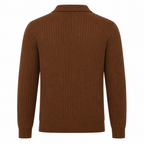 Galrino brown rib-knit long-sleeve polo, back studio view