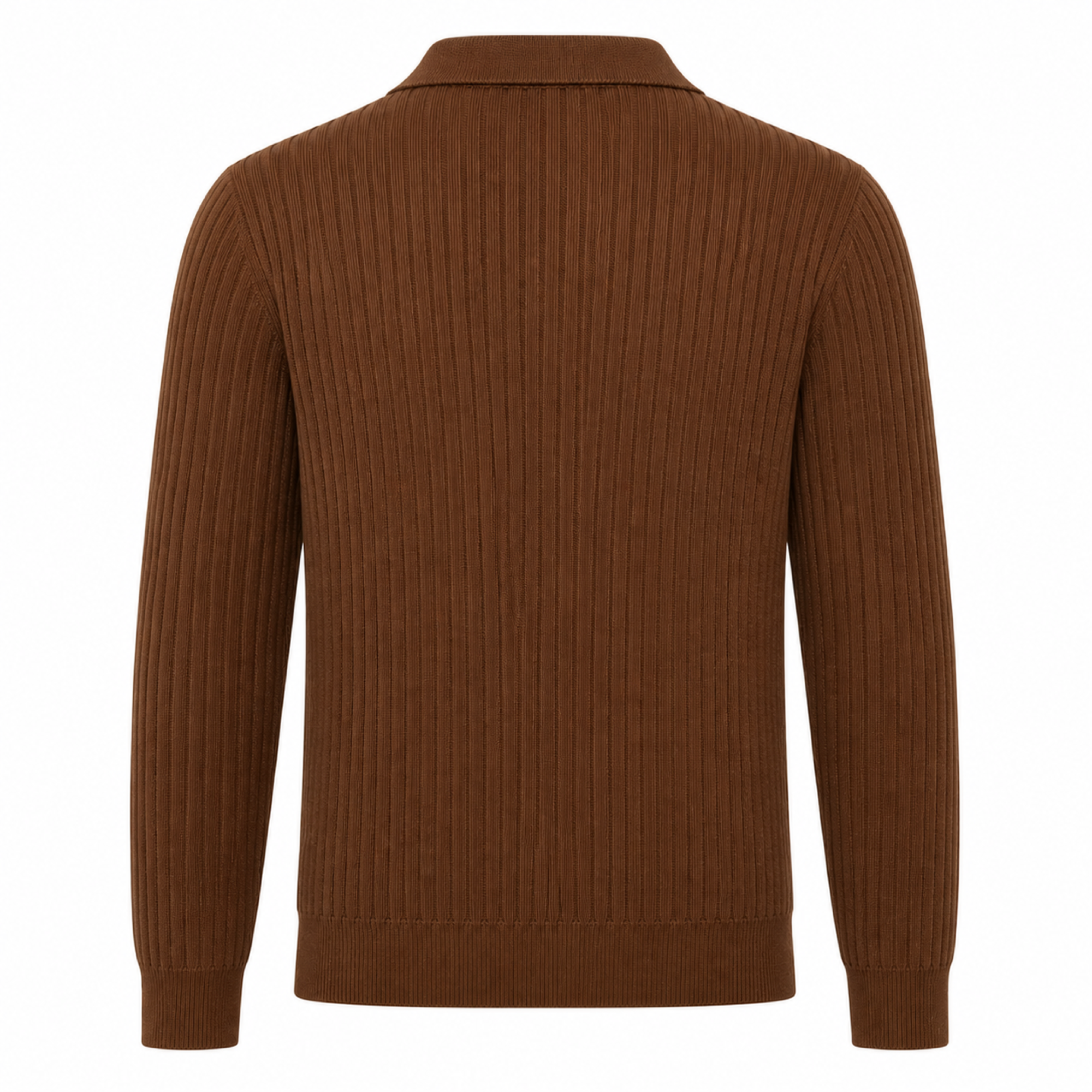 Galrino brown rib-knit long-sleeve polo, back studio view