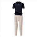 Galsaro men's navy half-zip polo and beige tailored trousers set – studio front