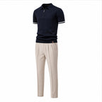 Galsaro men's navy and beige outfit set – studio angle