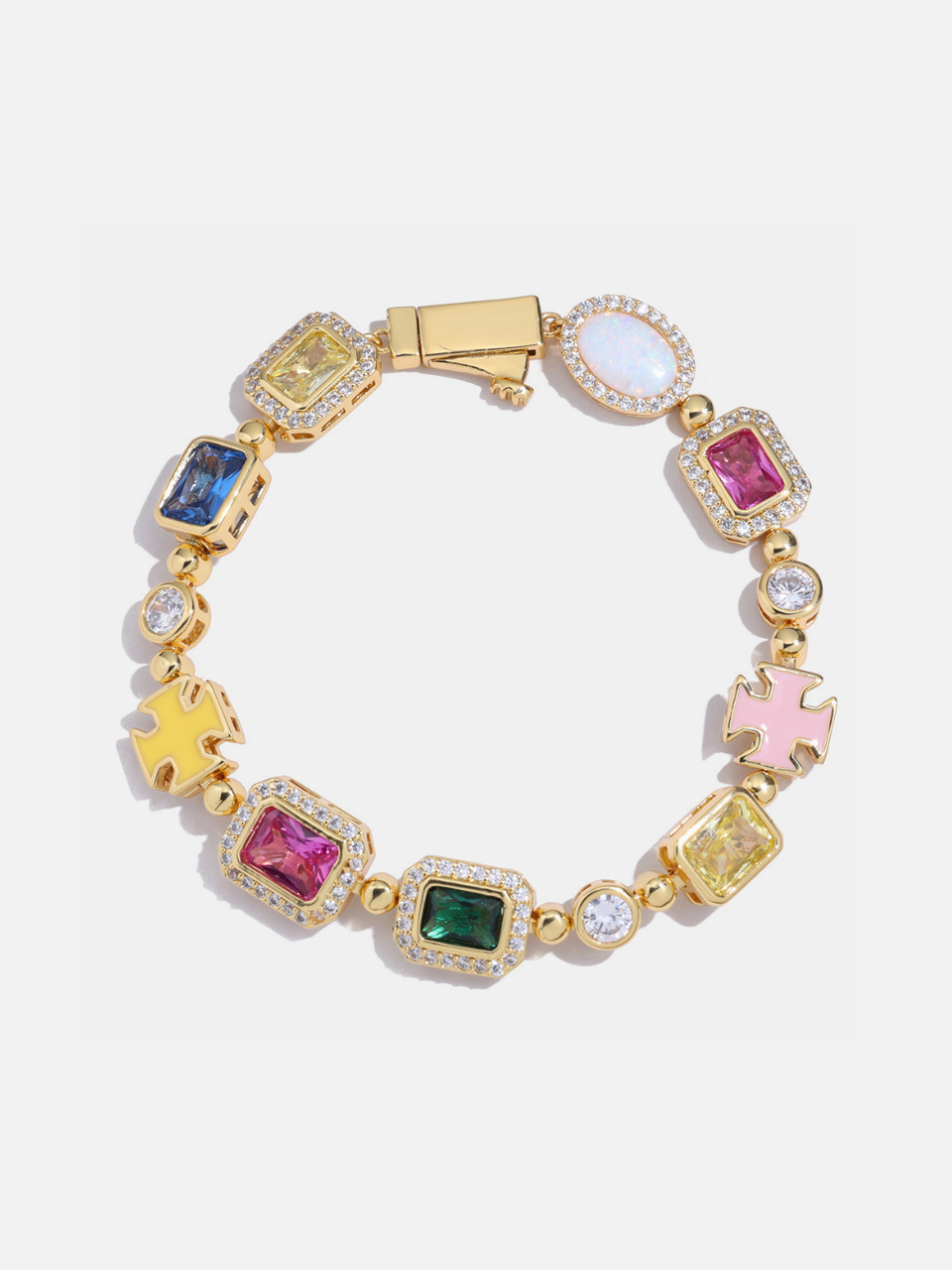 Bruce & Co Multicolor Geometric Necklace and Bracelet Set, 18K Gold-Plated Steel