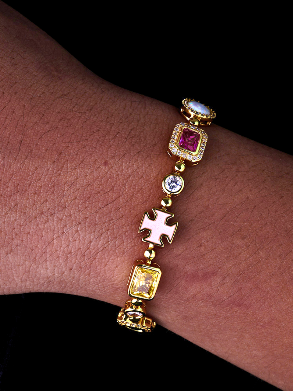 Bruce & Co Men’s Multicolor Geometric Bracelet, 18K Gold-Plated Steel
