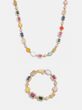 Bruce & Co Multicolor Geometric Necklace and Bracelet Set, 18K Gold-Plated Steel