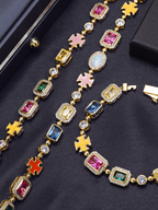 Bruce & Co Multicolor Geometric Necklace and Bracelet Set, 18K Gold-Plated Steel