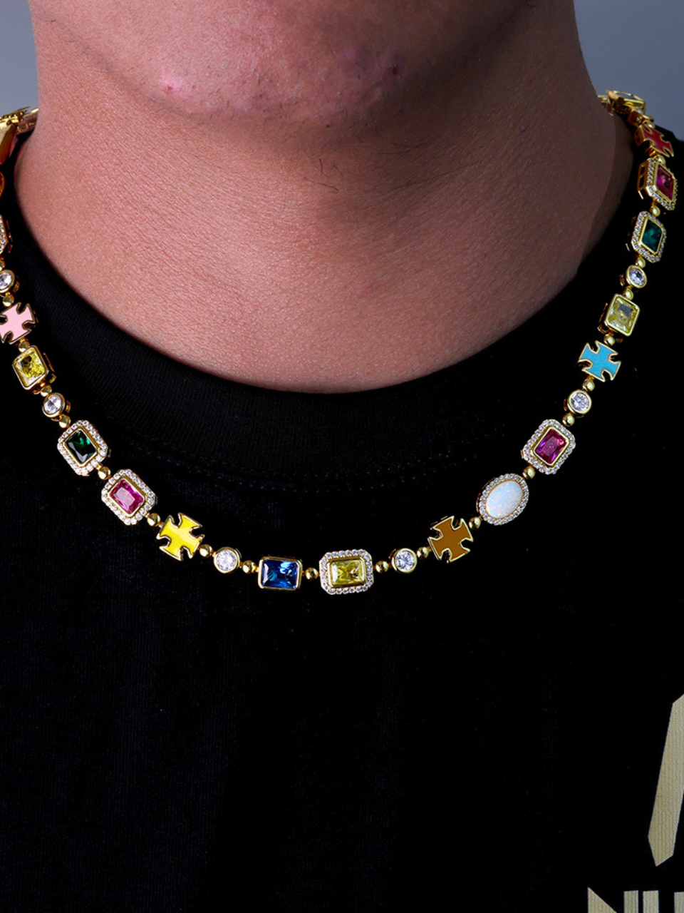 Bruce & Co Multicolor Geometric Necklace and Bracelet Set, 18K Gold-Plated Steel