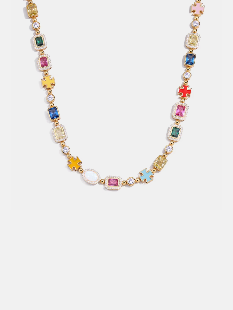 Bruce & Co Multicolor Geometric Necklace and Bracelet Set, 18K Gold-Plated Steel