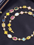 Bruce & Co Multicolor Geometric Necklace and Bracelet Set, 18K Gold-Plated Steel