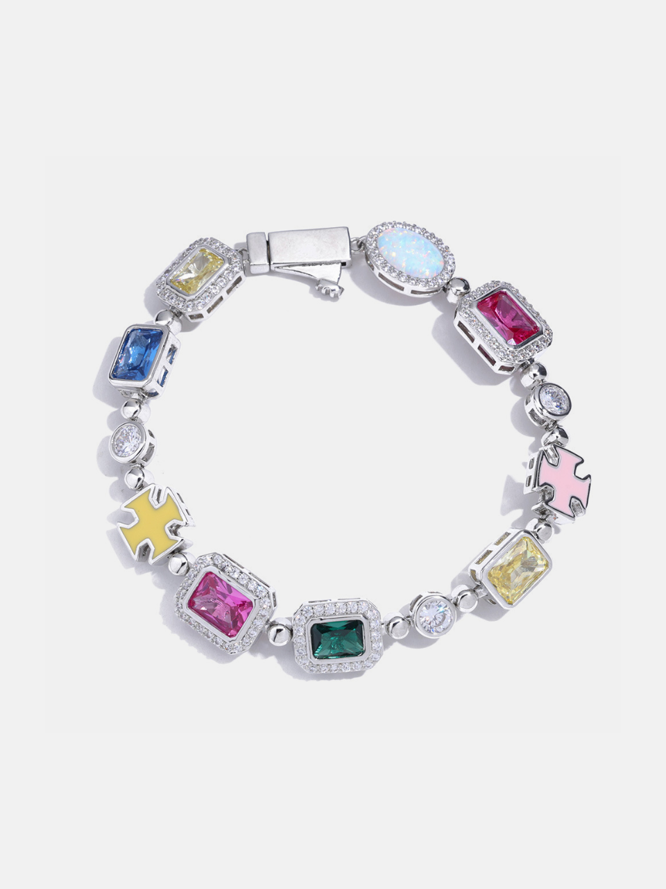 Bruce & Co Multicolor Geometric Necklace and Bracelet Set, White-Gold-Plated Steel