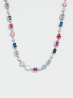 Bruce & Co Multicolor Geometric Necklace and Bracelet Set, White-Gold-Plated Steel