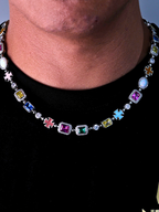 Bruce & Co Multicolor Geometric Necklace and Bracelet Set, White-Gold-Plated Steel