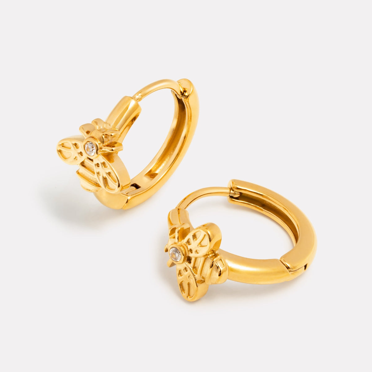 Bruce & Co Bee Zircon Huggie Hoop Earrings, Steel