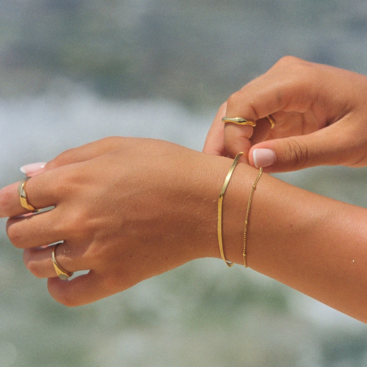 Bruce & Co Herringbone and Beaded Layered Bracelet